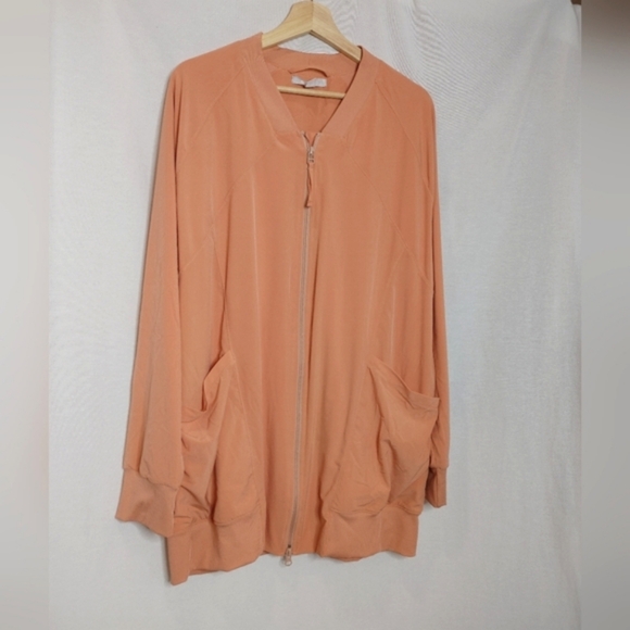 Zella Bomber Jacket Longline Peach Orange Full Zip Long Sleeve Light Athletic XL - Picture 4 of 9
